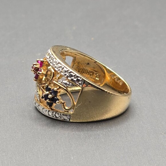VTG Ross-Simons Vermeil Floral Ring Size 8 Ruby Sapphire Emerald Diamond 5.7g - Picture 3 of 12
